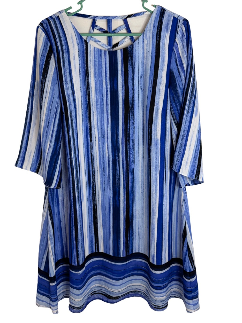 Apt. 9 Blue & White Striped 3/4 Sleeve Knee Length Dress Size 12